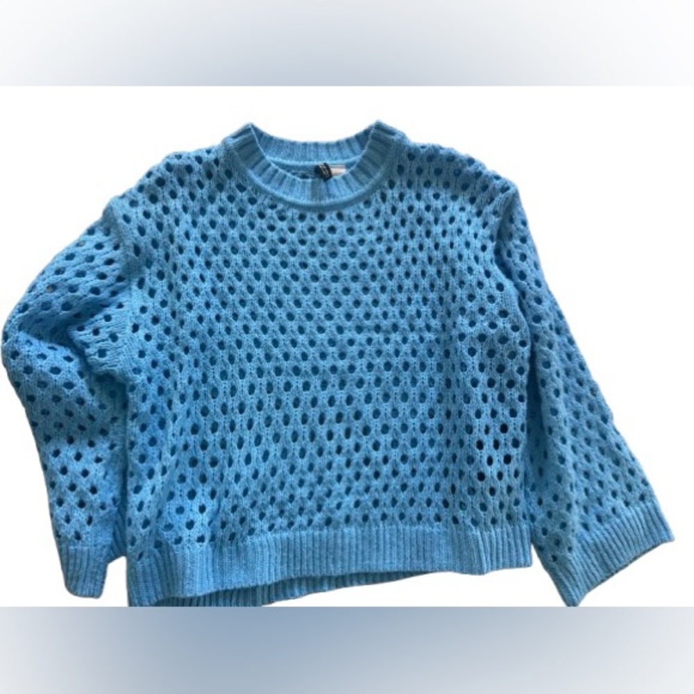 H&M Blue Crew Neck Sweater with Textured Knit